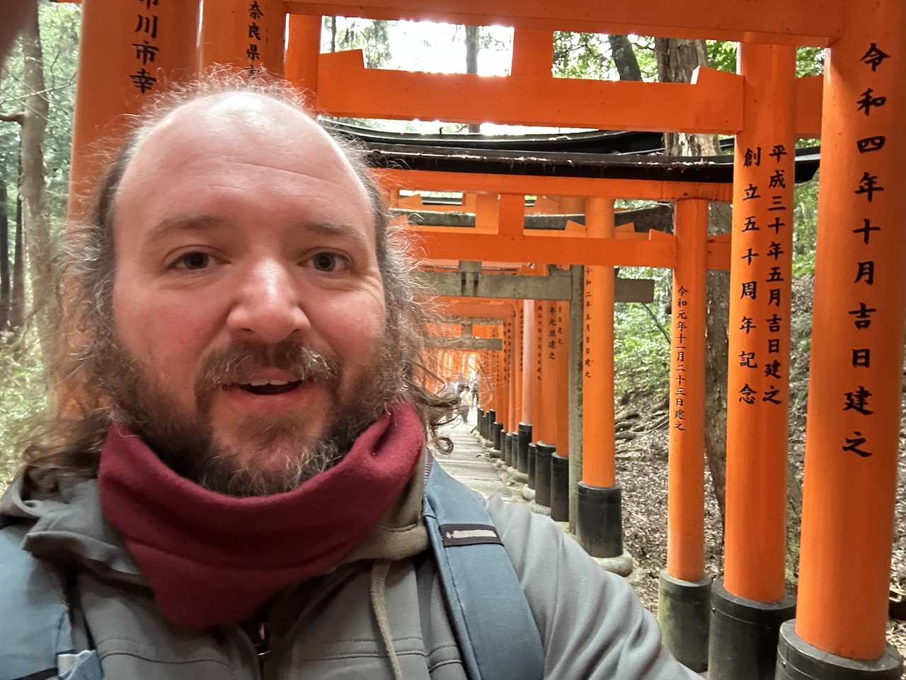 me standing in front of a bunch of torii at the Fushimi Inari shrine